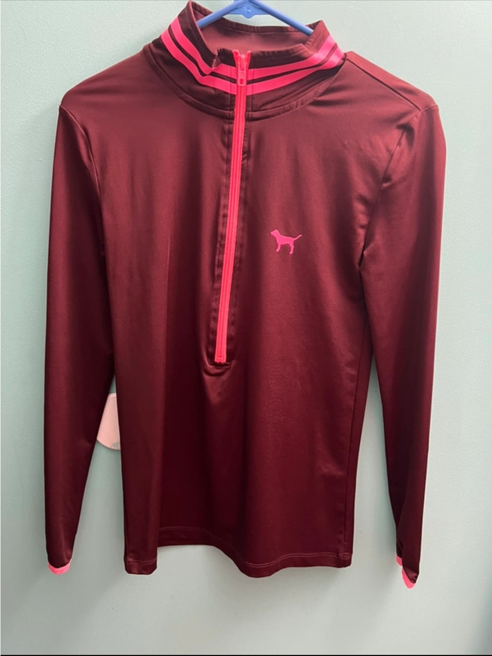 PINK Victoria's Secret Maroon Long-Sleeve Half-Zip Top with Pink Accents